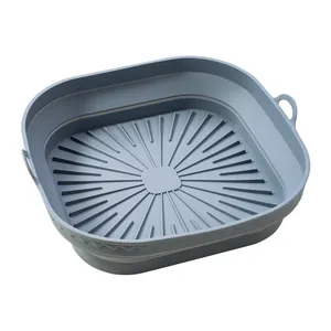 Panier en silicone pliable pour friteuse à air de couleur bleu-gris