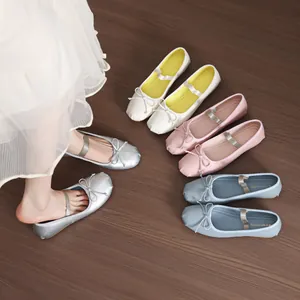 Women French Style Mary Jane Ballet Flats PU Leather Bowknot Decor Elastic Strap Shoes With Hidden Wedge Heel Soft Sole Shoes