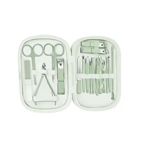 18-piece professional stainless steel manicure grooming kit with portable green case