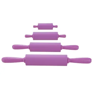 Set of four purple silicone rolling pins with ergonomic PP handles for baking and dough