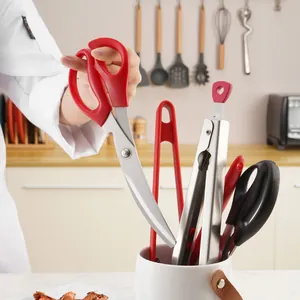 Professional grade 304 stainless steel BBQ scissors and food tongs set for kitchen use