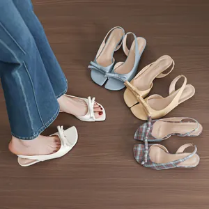 Κομψά γαλλικά πέδιλα slingback με φιόγκο και χαμηλό τακούνι για γυναίκες το καλοκαίρι