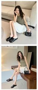Französische Nischen-Mules mit geteiltem Zehenbereich für Damen, schwarze Sandalen