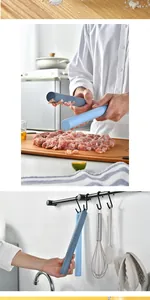 Silicone rolling pin with measurement scale shown in a professional kitchen setting