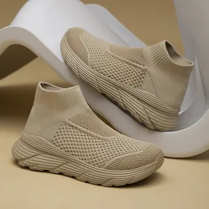 Unisex High Top Sock Sneakers Lightweight Breathable Flyknit Walking Shoes Elastic Cuff Slip On Athletic Fashion Sneakers