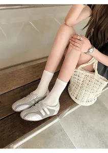 Sneaker stile balletto in mesh argento da donna, scarpe sportive traspiranti e alla moda.