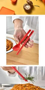 Set durevole e sicuro di bacchette e cucchiaio in silicone rosso alimentare per bambini