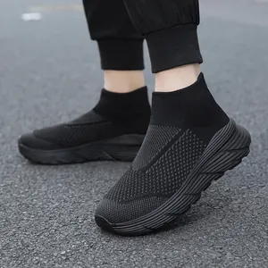 Comfortable ultra-light high-top sock sneakers featuring breathable fly-knit mesh fabric