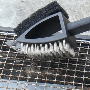 Professionele 3-in-1 BBQ-reinigingsborstel met schraper en draadborstels