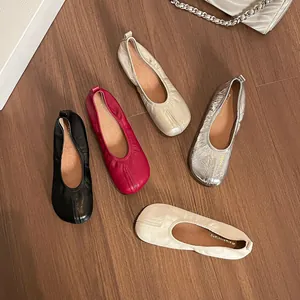 Faux Tabi split toe ballet flats in multiple colors with soft leather finish.