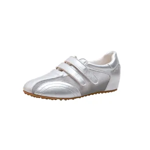 Sneaker con zeppa in mesh traspirante stile ballerina argento per donna quotidiane