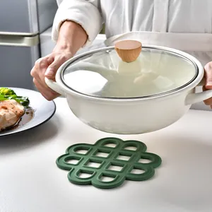 Hitzebeständiger grüner Silikon-Untersetzer mit Gitter-Design für heiße Töpfe und Pfannen