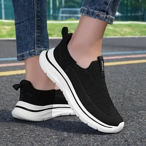 Zapatillas deportivas negras sin cordones de punto transpirable para mujer ahora