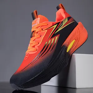 Vibrant orange and black lightweight athletic running shoes with chunky cushioned sole