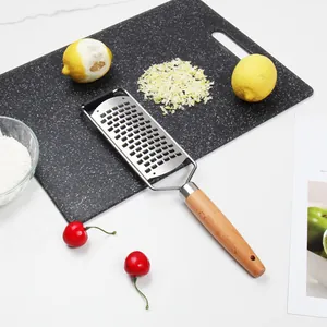 Professional stainless steel lemon zester and cheese grater with ergonomic wooden handle