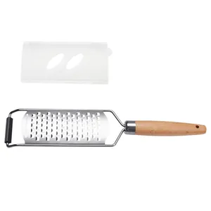 Professional stainless steel cheese grater with wooden handle and protective cover