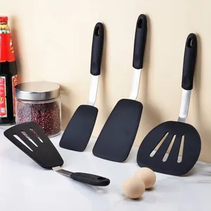 Espátula de Silicona Resistente Al Calor Con Mango de Acero Inoxidable Volteador Ranurado Antiadherente Espátula para Pescado Panqueques Carne Cocina