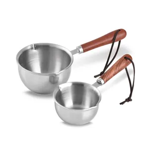 Set of 304 stainless steel mini oil pouring pots with ergonomic premium wood handles