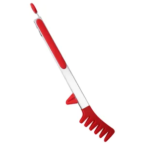Professional heat-resistant red silicone pasta and barbecue tongs with stainless steel handle
