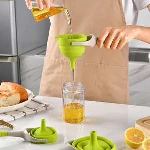 Embudo Plegable de Silicona de Mano Con Mango Largo de PP Para Aceite Líquido Grado Alimenticio Herramienta de Cocina