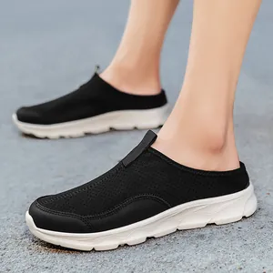 Mocassins Décontractés pour Hommes Respirants en Tissu en Maille Chaussures Sans Lacets Ultralégères Dos Nu Mules Couleur Unie Amortissement Chaussures de Marche