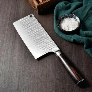 Hammered Forged Chinese Chef Knife Professional Kitchen Slicing Knife With Solid Wood Handle High Carbon Steel Meat Cleaver