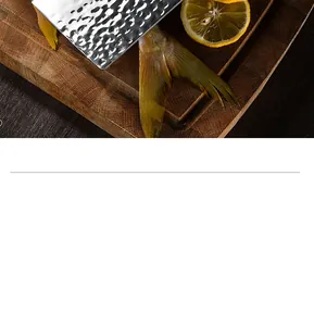 Close-up of forged hammered texture on 5Cr15 stainless steel kitchen chef cleaver knife