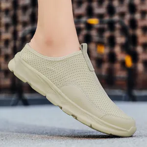 Mocassins à enfiler pour hommes ultra-légers et respirants en maille kaki à semelle épaisse