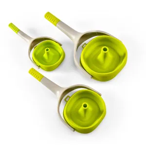 Juego versátil de 3 embudos de cocina plegables de silicona con mangos largos verde lima