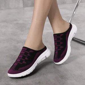 Breathable purple and black mesh slip-on mules for summer lightweight casual outdoor wear