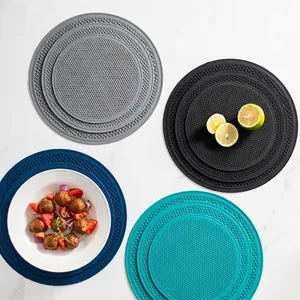 Round Silicone Placemat Heat Resistant Honeycomb Texture Table Mat Non Slip Coaster Pot Holder Microwave Mat Dining Accessory