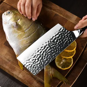 Forged 5CR15 stainless steel kitchen knife with hammer pattern for slicing meat and fish