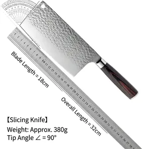 Professional hammered steel Chinese kitchen cleaver slicing knife with wood handle