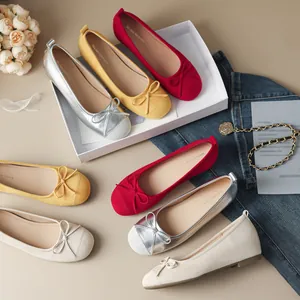 Elegant French style ballet flats with bow-knot and round toe in vibrant colors