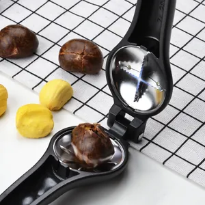 Durable manual chestnut opener tool and nut cracker with stainless steel cross blade