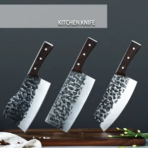 Couteau de Cuisine Forgé en Acier à Haute Teneur en Carbone Avec Texture Martelée Couperet Professionnel pour Maison