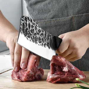Couperet de cuisine forgé avec motif martelé tranchant pour la viande et les os