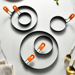 Non-Stick Stainless Steel Egg Rings With Silicone Handle Heat Resistant Round Pancake Mold Cooking Tools For Kitchen