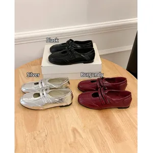 Damen Rindsleder Mary Jane Schuhe Französischer Stil Flache Freizeit Schuhe Mit Doppel Klettverschluss Bequeme Pendler Schuhe