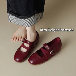 Vintage Mary Jane Shoes For Women Ballet Style Flats Cross Elastic Straps Metal Buckle Round Toe Comfortable Casual Low Top Walking Shoes