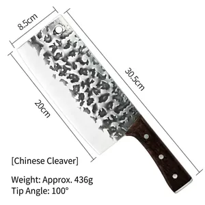 Couperet de cuisine forgé avec texture martelée et manche en bois ergonomique