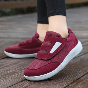 Chaussures de marche velcro bordeaux confortables avec maille respirante pour adultes