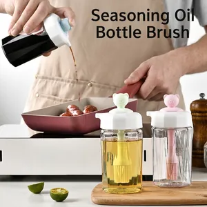 Silicone Oil Brush Bottle With Glass Container Heat Resistant Basting Brush For Cooking Baking BBQ Cartoon Pig Head Handle Kitchen Gadget