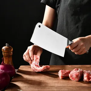 Professional stainless steel kitchen cleaver with hollow handle for slicing meat and veggies