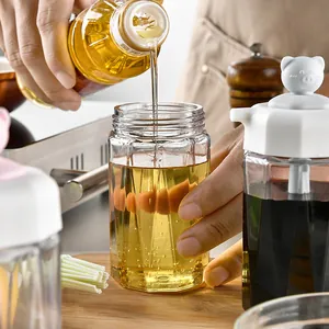 Glass oil dispenser bottle with silicone brush for kitchen cooking and baking
