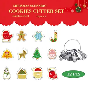 12 Piece Christmas Cookie Cutters Set Stainless Steel Gingerbread Man Christmas Tree Snowflake Molds For Holiday Baking