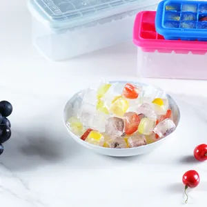 Silikon-Eiswürfelform mit 24 Fächern, Deckel und Behälter für fruchtige Eiswürfel