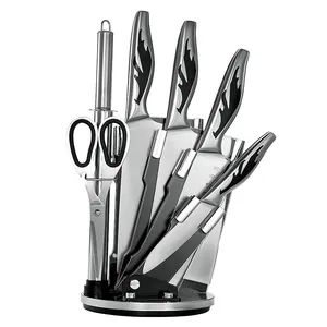6-piece stainless steel kitchen knife set with hollow handles and rotating acrylic stand