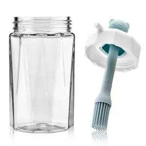 Integrated silicone oil bottle brush dispenser for kitchen baking with cute blue pig lid