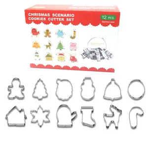 12-piece stainless steel Christmas cookie cutter set with gingerbread man and tree